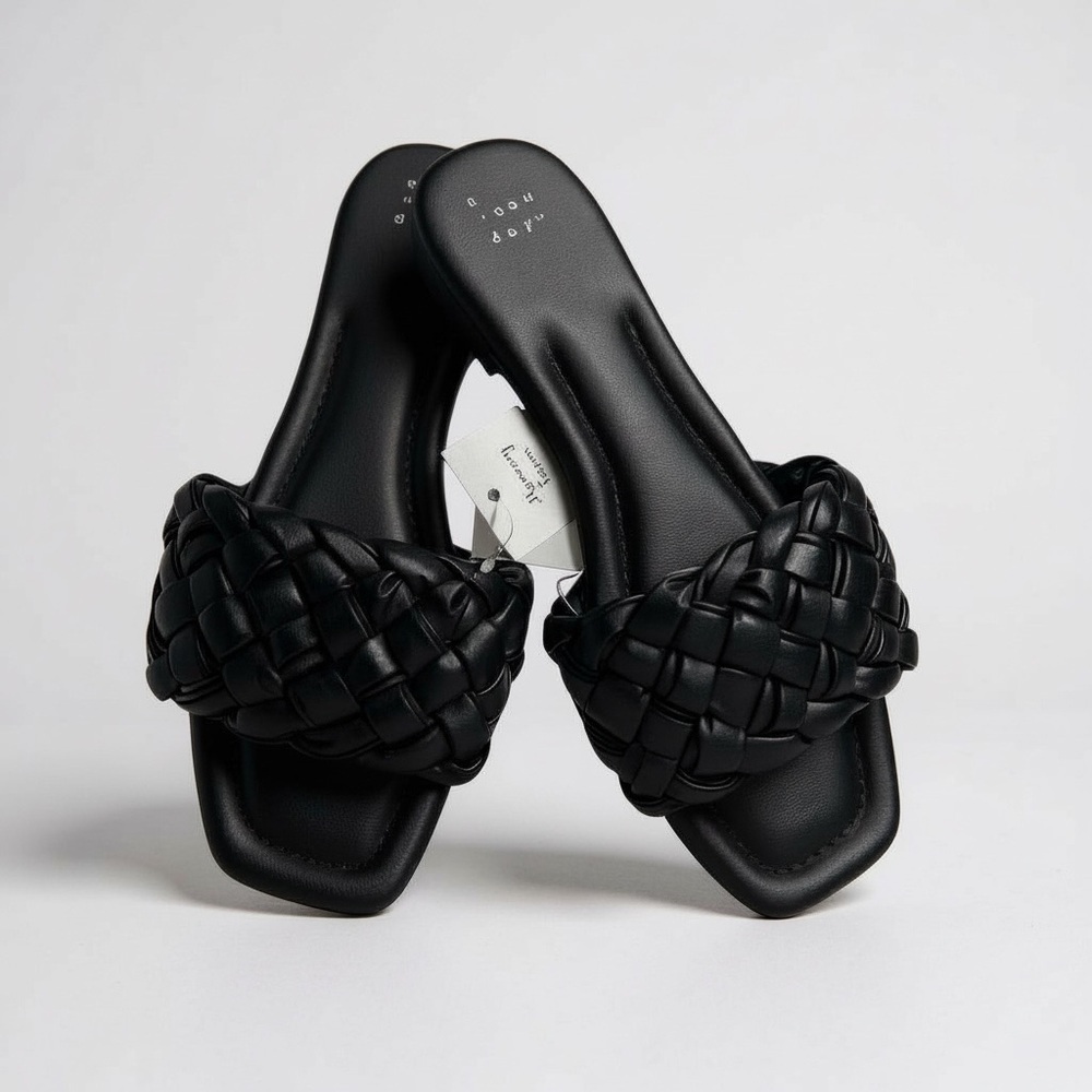 [WOMEN] A NEW DAY Black Braided Memory Foam Sandals | Summer Slide Size 9.5